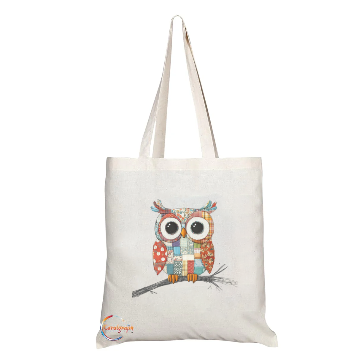 Charming Patchwork Owl Eco Tote Bag – Handmade in the UK with Ethically Produced Polyester, Reusable & Durable, 38x42cm – Product Code: TB2243