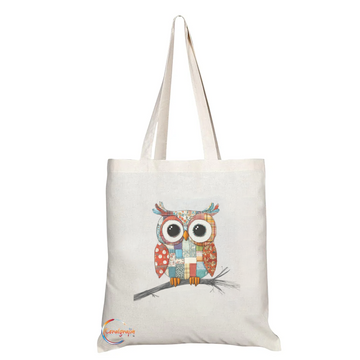 Charming Patchwork Owl Eco Tote Bag – Handmade in the UK with Ethically Produced Polyester, Reusable & Durable, 38x42cm – Product Code: TB2243