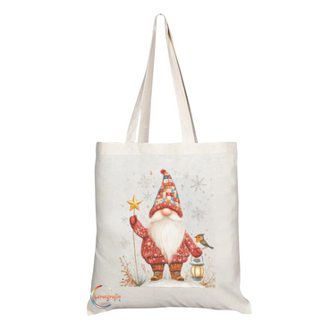 Christmas Gnome Tote Bag – Festive Santa Gonk with Star & Lantern Design, Handmade in the UK, Reusable & Durable Holiday Shopper – Product Code: TB2241