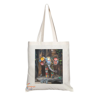 Colorful Scrap Metal Elephant Art Tote Bag – Eco-Friendly & Handmade in the UK, Ethically Sourced & Durable Reusable Bag – Product Code: TB2239