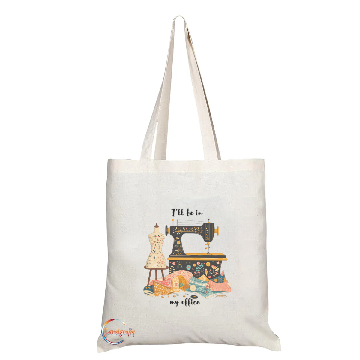 Sewing Lover’s Tote Bag – “I’ll Be in My Office” Vintage Sewing Machine Print – Handmade in the UK, Eco-Friendly & Durable TB2238