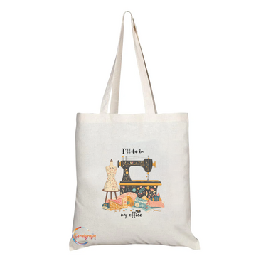 Sewing Lover’s Tote Bag – “I’ll Be in My Office” Vintage Sewing Machine Print – Handmade in the UK, Eco-Friendly & Durable TB2238