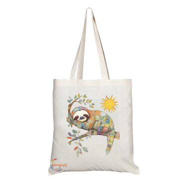 Sloth Lover’s Eco Tote Bag – Vibrant Sun & Tree Design with Relaxing Sloth – Handmade in the UK, Ethical & Durable Alternative to Plastic TB2234