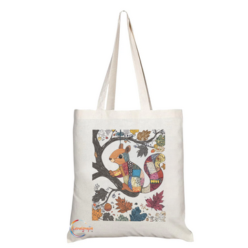 Autumn Patchwork Squirrel Tote Bag – Vibrant Fall Leaves Design, Handmade in the UK, Ethically Crafted & Durable Reusable Shopper TB2236