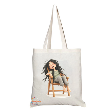 Funny Lazy Girl on Chair Eco Tote Bag with Ethically Printed Durable Fabric, Handmade in the UK – Reusable, Comfortable, Stylish and Functional – TB2231