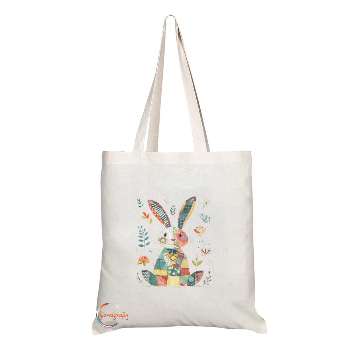 Colorful Patchwork Bunny Printed Tote Bag – Handmade UK Shoulder Bag, Reusable, Durable, Eco-Friendly Gift Idea for Every Occasion – TB2204