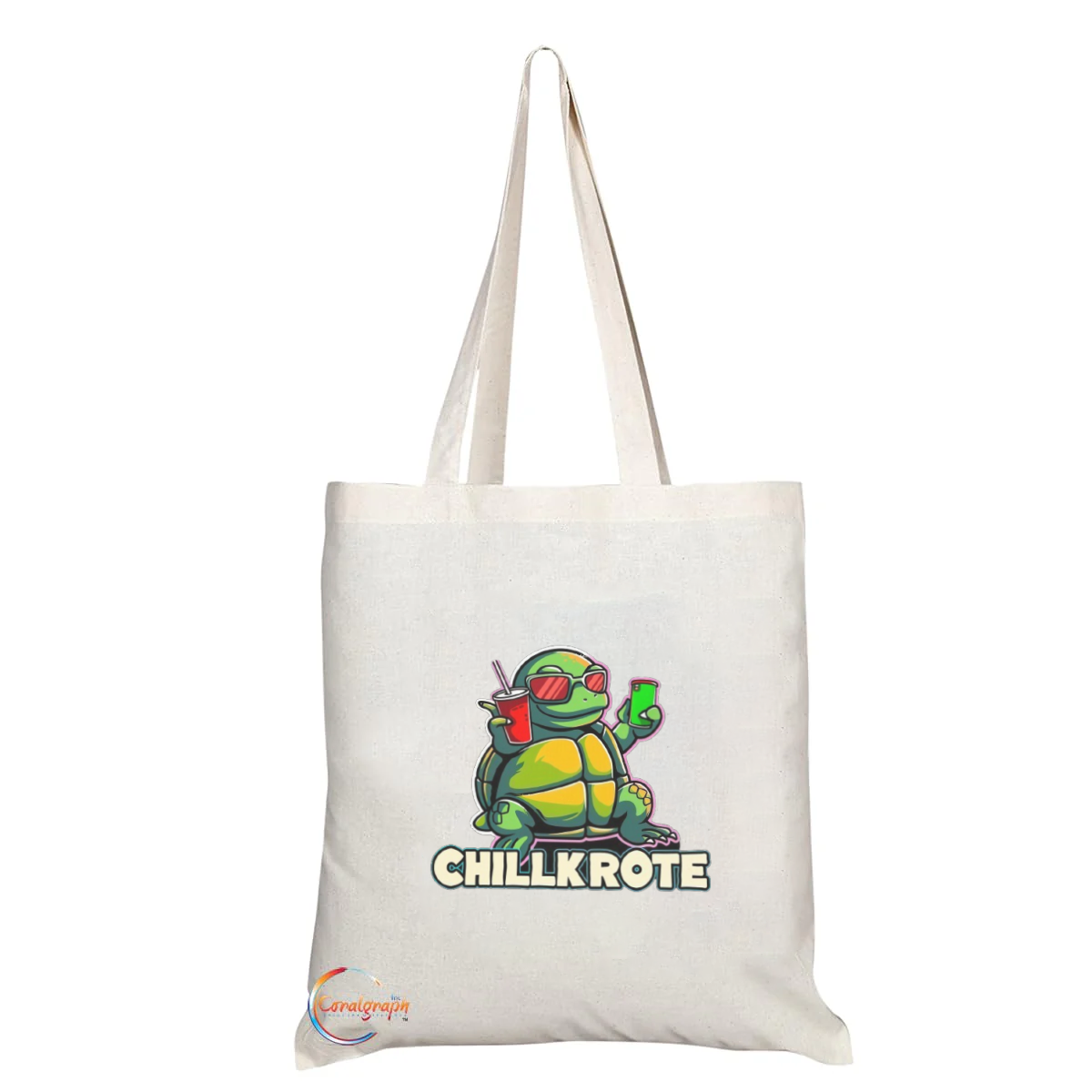 Funny Turtle CHILLKROTE Tote Bag – Reusable Eco-Friendly Gift for Turtle Lovers, Handmade in the UK with Durable Polyester Blend – TB2206