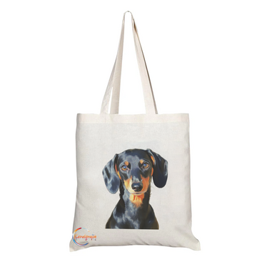 Long-Handled Tote Bag Featuring Dachshund Portrait – Custom Printed, Reusable, Handmade in the UK – Perfect Gift for Dog Lovers – TB2208