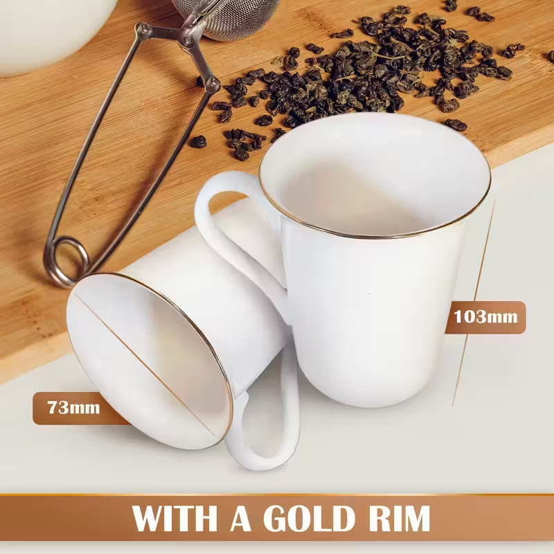 10Oz Glossy Bone China Mug with Gold Rim – Plain White