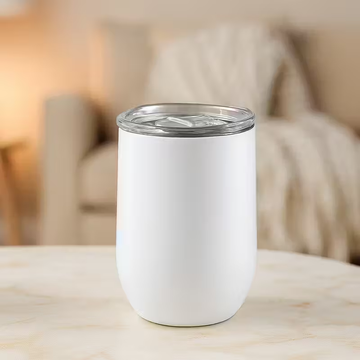 2oz Egg-Shaped Insulated Aluminum Cup with Transparent Lid – White Stainless Steel Tumbler with Slide Opening, Double-Wall Travel Mug for Hot & Cold Drinks