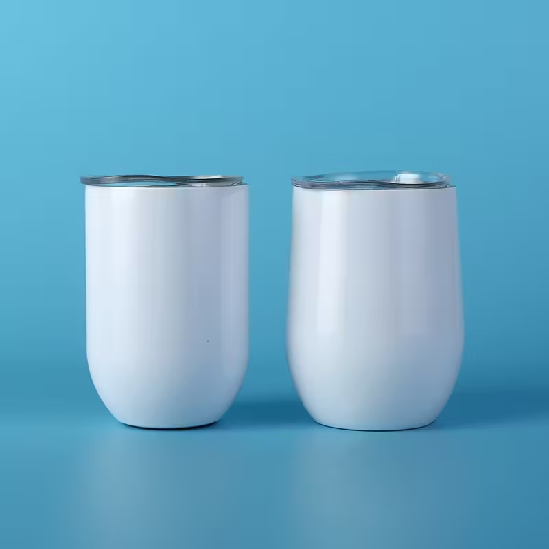 2oz Egg-Shaped Insulated Aluminum Cup with Transparent Lid – White Stainless Steel Tumbler with Slide Opening, Double-Wall Travel Mug for Hot & Cold Drinks