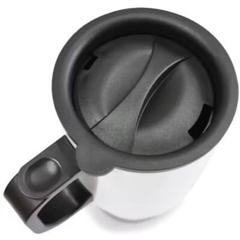 White Stainless Steel Travel Mug with Insulated Handle and Non-Spill Lid – Fits Car Cup Holders – Hot & Cold Drink Thermal Cup – Dishwasher Safe – 450ml