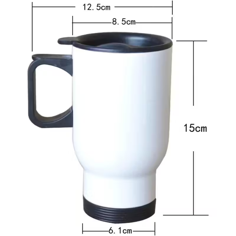 White Stainless Steel Travel Mug with Insulated Handle and Non-Spill Lid – Fits Car Cup Holders – Hot & Cold Drink Thermal Cup – Dishwasher Safe – 450ml