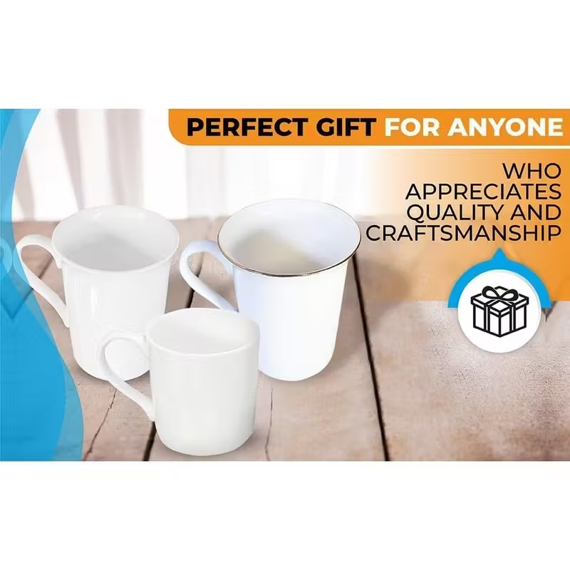 Coralgraph Inc Set of 6 Fine Bone China Mugs Gift Boxed Glossy White Cups