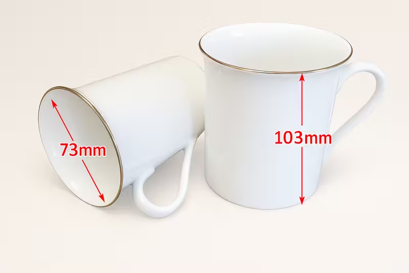 10Oz Glossy Bone China Mug with Gold Rim – Plain White