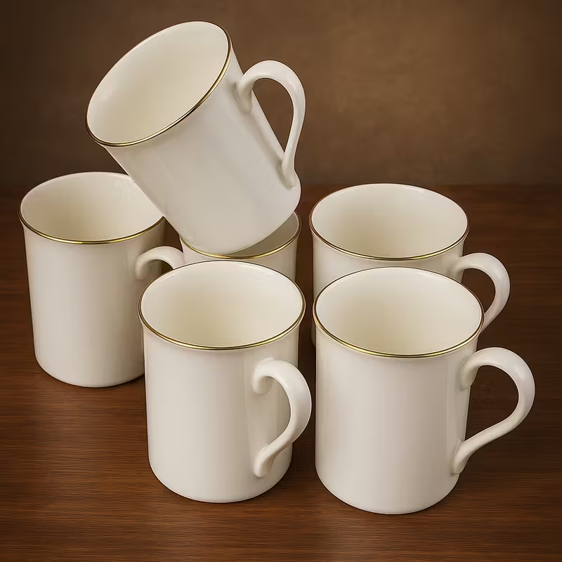 10Oz Glossy Bone China Mug with Gold Rim – Plain White