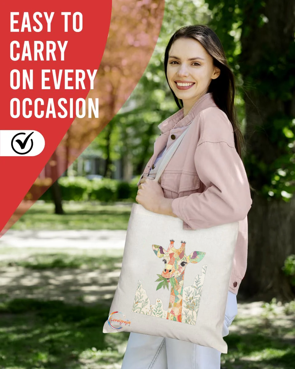 Colorful Patchwork Giraffe Tote Bag – Handmade in the UK, Reusable Eco-Friendly Animal Print Shoulder Bag for Nature & Wildlife Lovers – TB2216