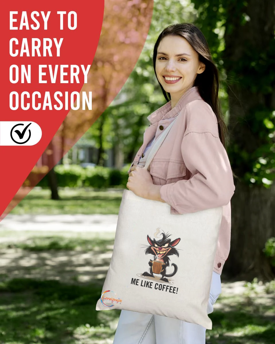 "Me Like Coffee" Tote Bag – Handmade UK Reusable Shoulder Bag for Caffeine Lovers, Funny Cat Design Gift – TB2225