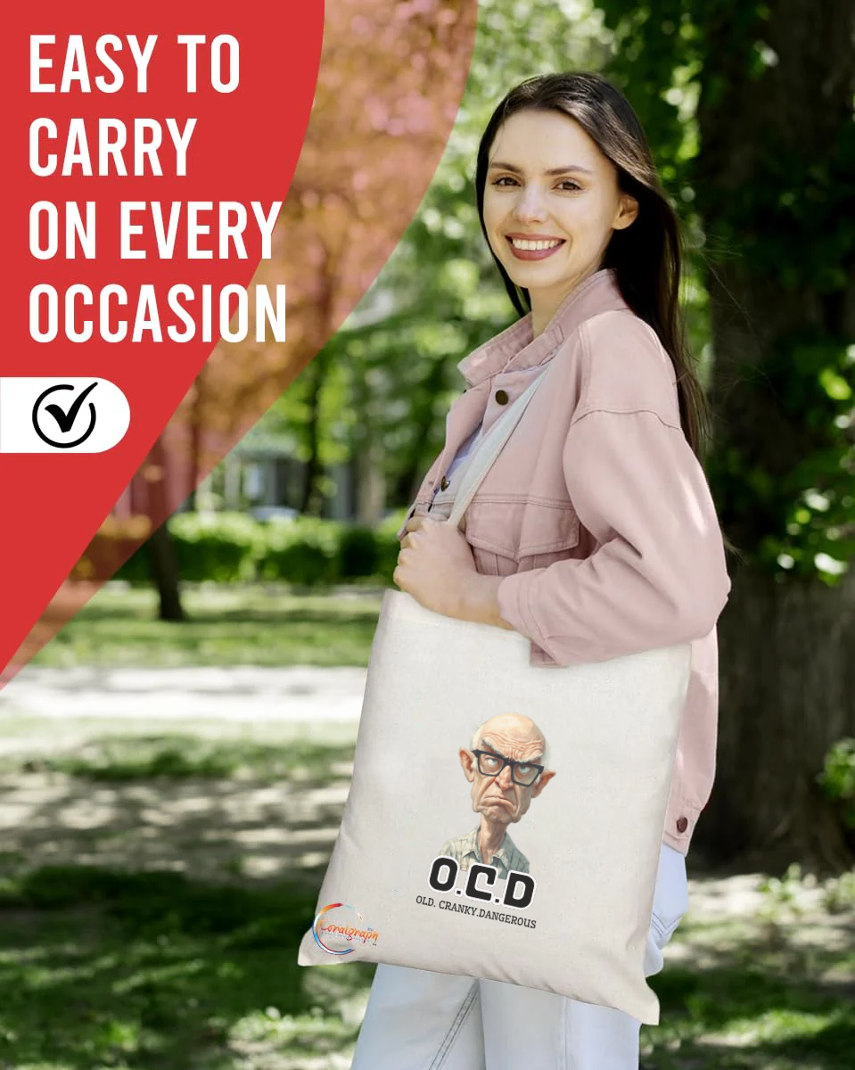 O.C.D. Tote Bag – Old Cranky Dangerous Funny Quote Bag with Grumpy Grandpa Illustration – TB2246