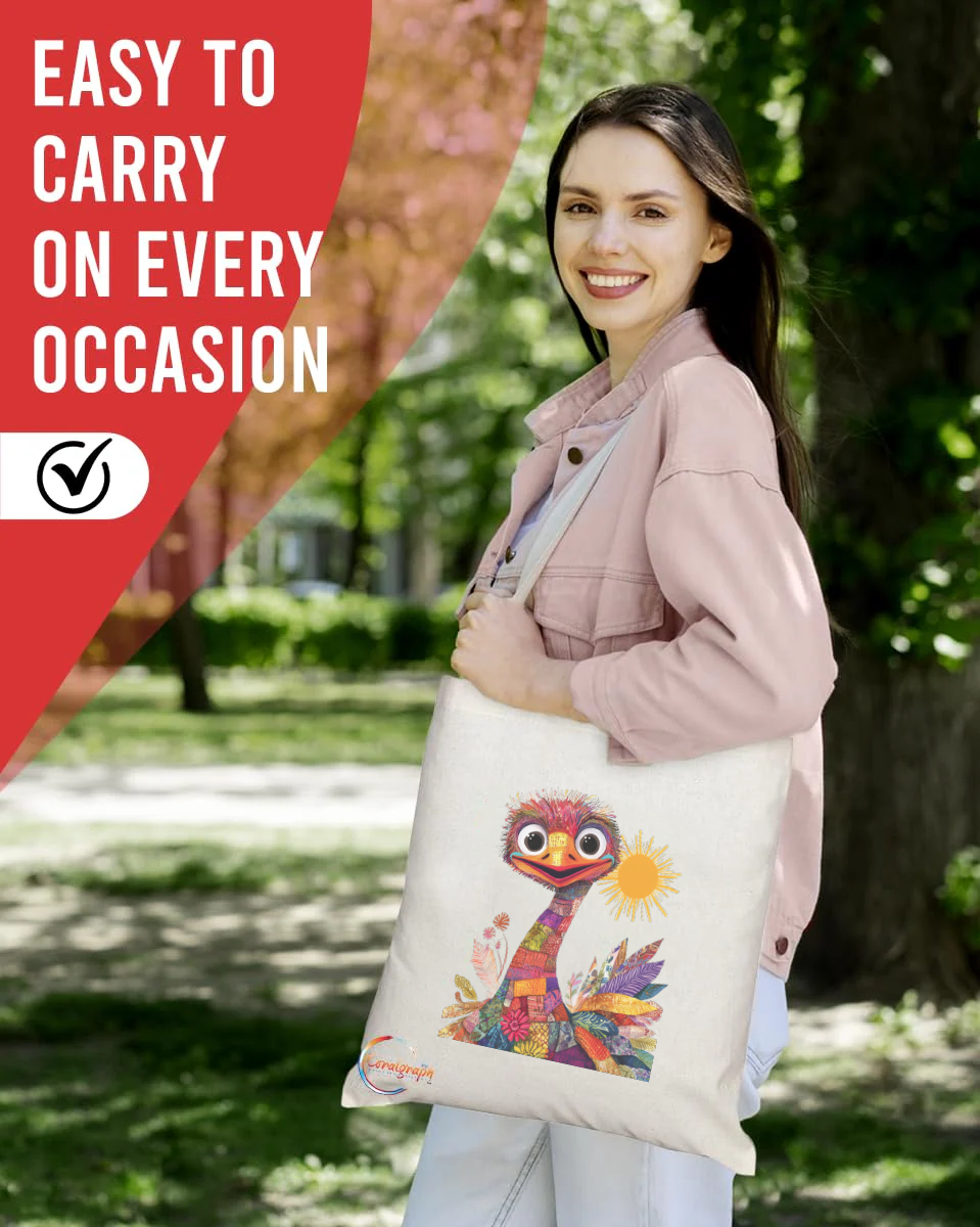 Sunny Ostrich Tote Bag – Vibrant Patchwork Bird with Sun Design – TB2244