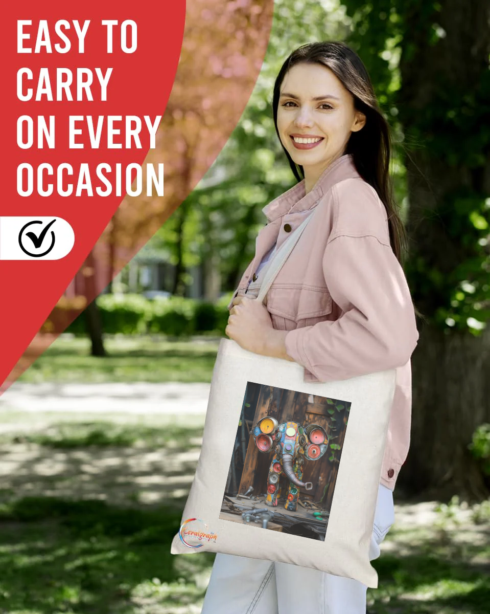 Colorful Scrap Metal Elephant Art Tote Bag – Eco-Friendly & Handmade in the UK, Ethically Sourced & Durable Reusable Bag – Product Code: TB2239