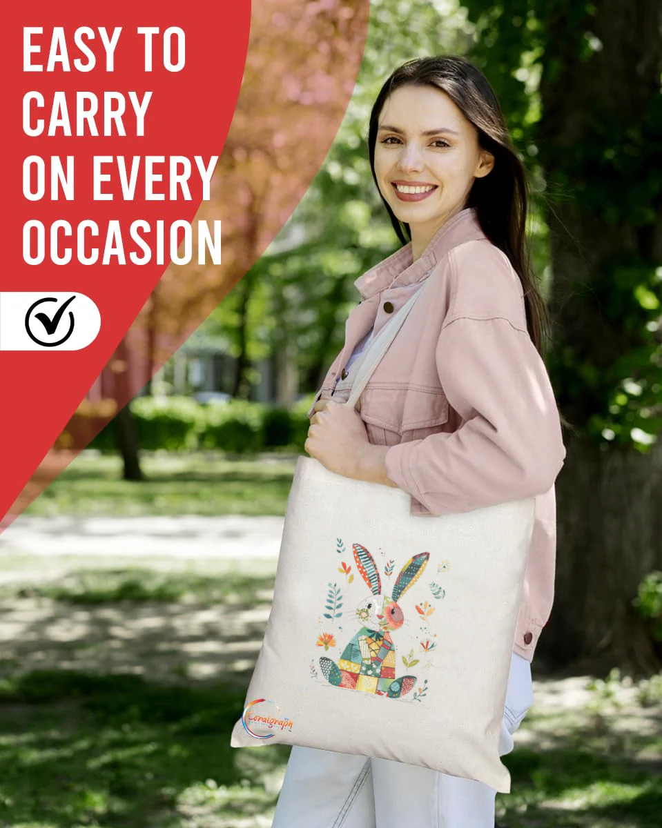 Colorful Patchwork Bunny Printed Tote Bag – Handmade UK Shoulder Bag, Reusable, Durable, Eco-Friendly Gift Idea for Every Occasion – TB2204