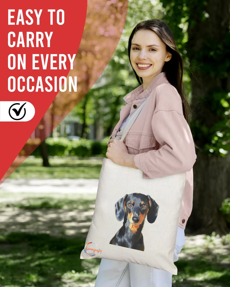 Long-Handled Tote Bag Featuring Dachshund Portrait – Custom Printed, Reusable, Handmade in the UK – Perfect Gift for Dog Lovers – TB2208