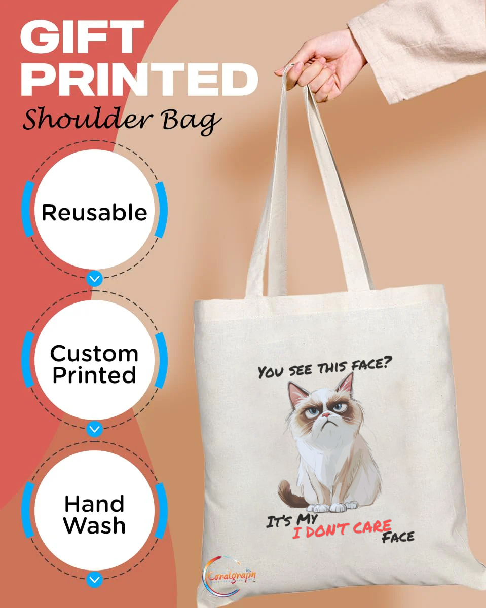 Funny Grumpy Cat Tote Bag – “You See This Face? It’s My I Don’t Care Face” Quote – Handmade, Durable, Reusable, UK-Printed Shoulder Bag – TB2211