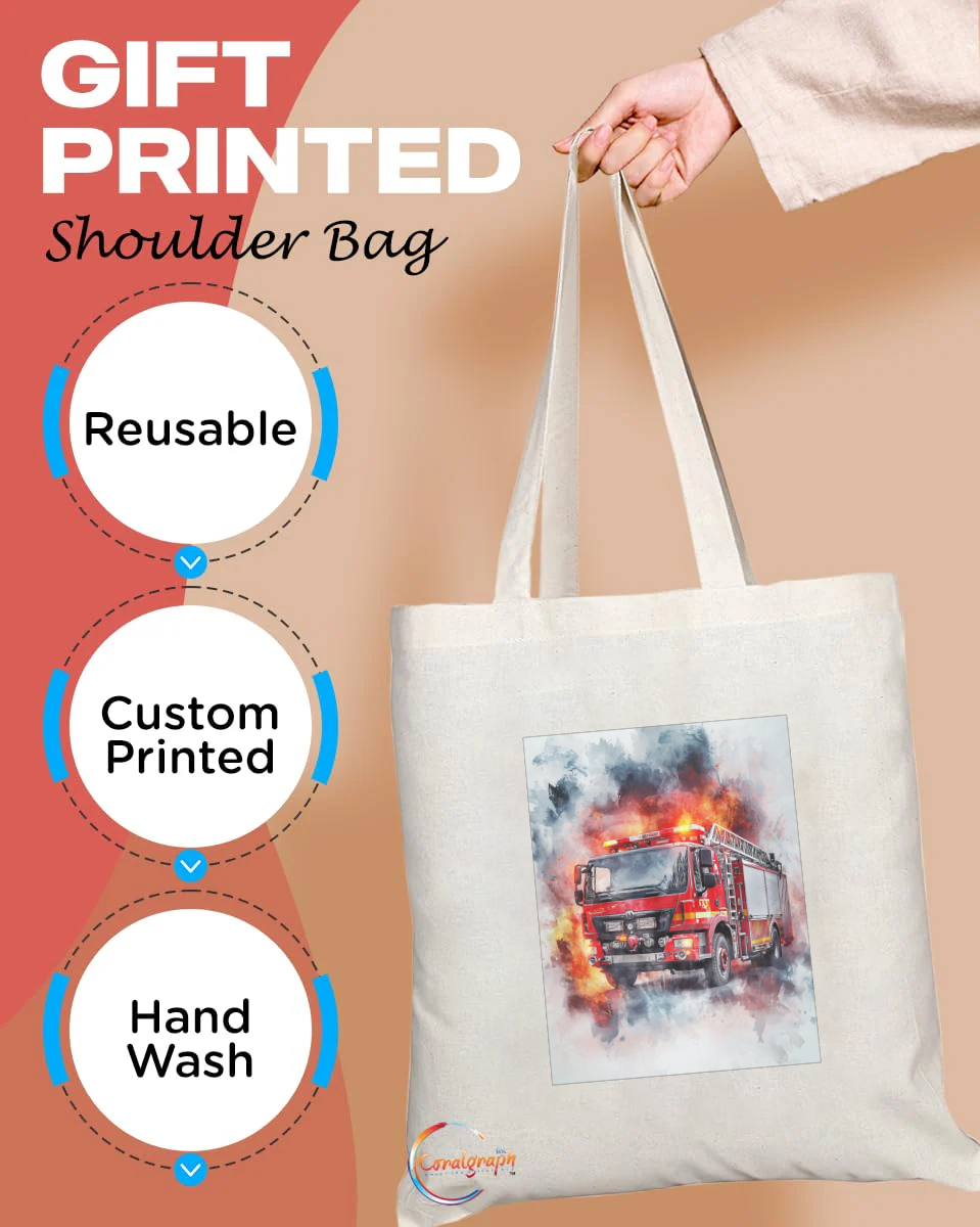 Firefighter Fire Engine Tote Bag – Blazing Red Truck Watercolor Design, Handmade in the UK, Reusable & Durable, Everyday Utility Tote – TB2214