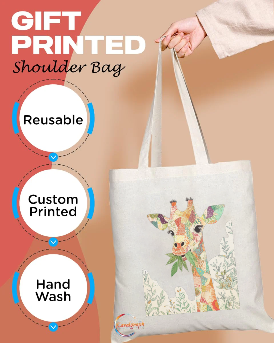 Colorful Patchwork Giraffe Tote Bag – Handmade in the UK, Reusable Eco-Friendly Animal Print Shoulder Bag for Nature & Wildlife Lovers – TB2216