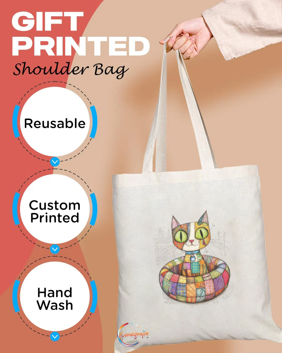 Patchwork Kitty in Bed Tote Bag – Handmade in the UK, Ethically Printed Durable Cat Design Shopper – Vibrant Gift for Cat Lovers – TB2223