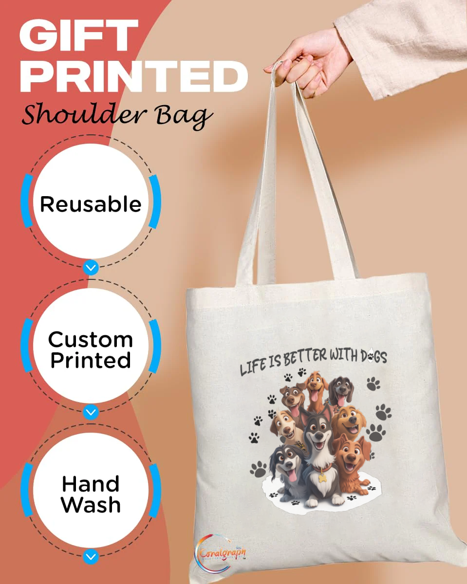 Life Is Better With Dogs Tote Bag – Handmade UK Printed Shoulder Bag for Dog Lovers, Durable Eco-Friendly Reusable Gift Shopper – TB2233