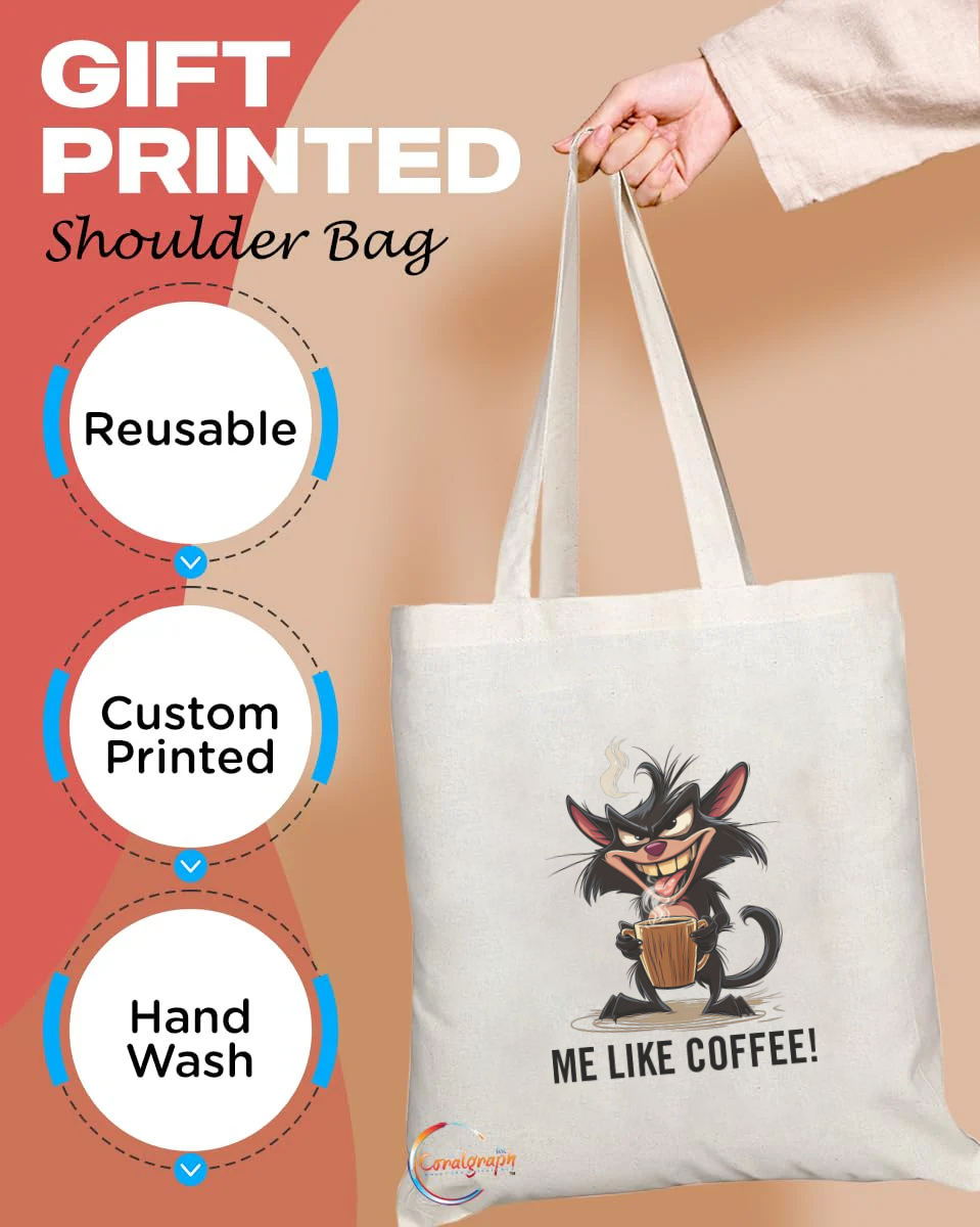 "Me Like Coffee" Tote Bag – Handmade UK Reusable Shoulder Bag for Caffeine Lovers, Funny Cat Design Gift – TB2225