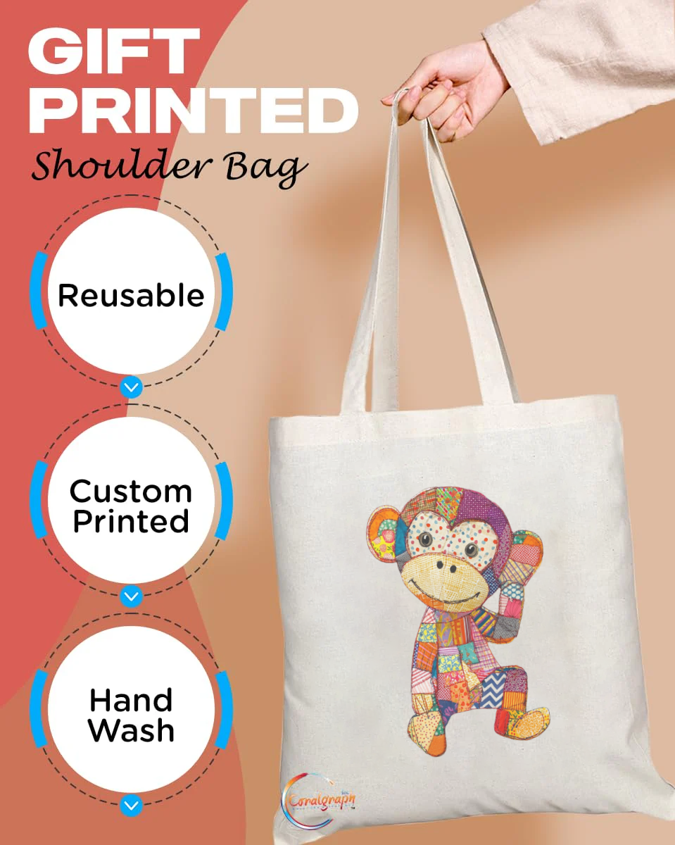 Patchwork Monkey Tote Bag – Handmade UK Eco-Friendly Shoulder Bag with Cute Animal Design – TB2226