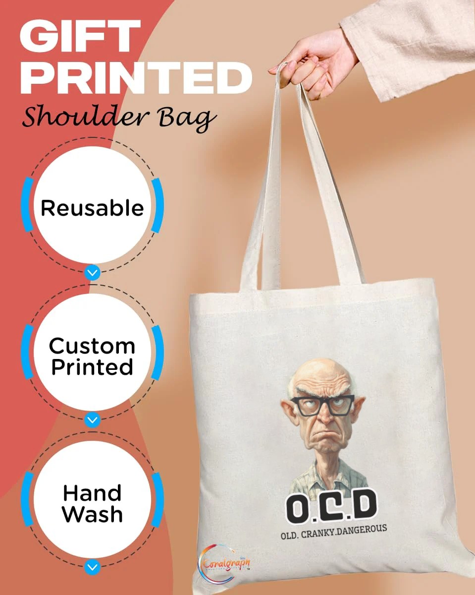 O.C.D. Tote Bag – Old Cranky Dangerous Funny Quote Bag with Grumpy Grandpa Illustration – TB2246