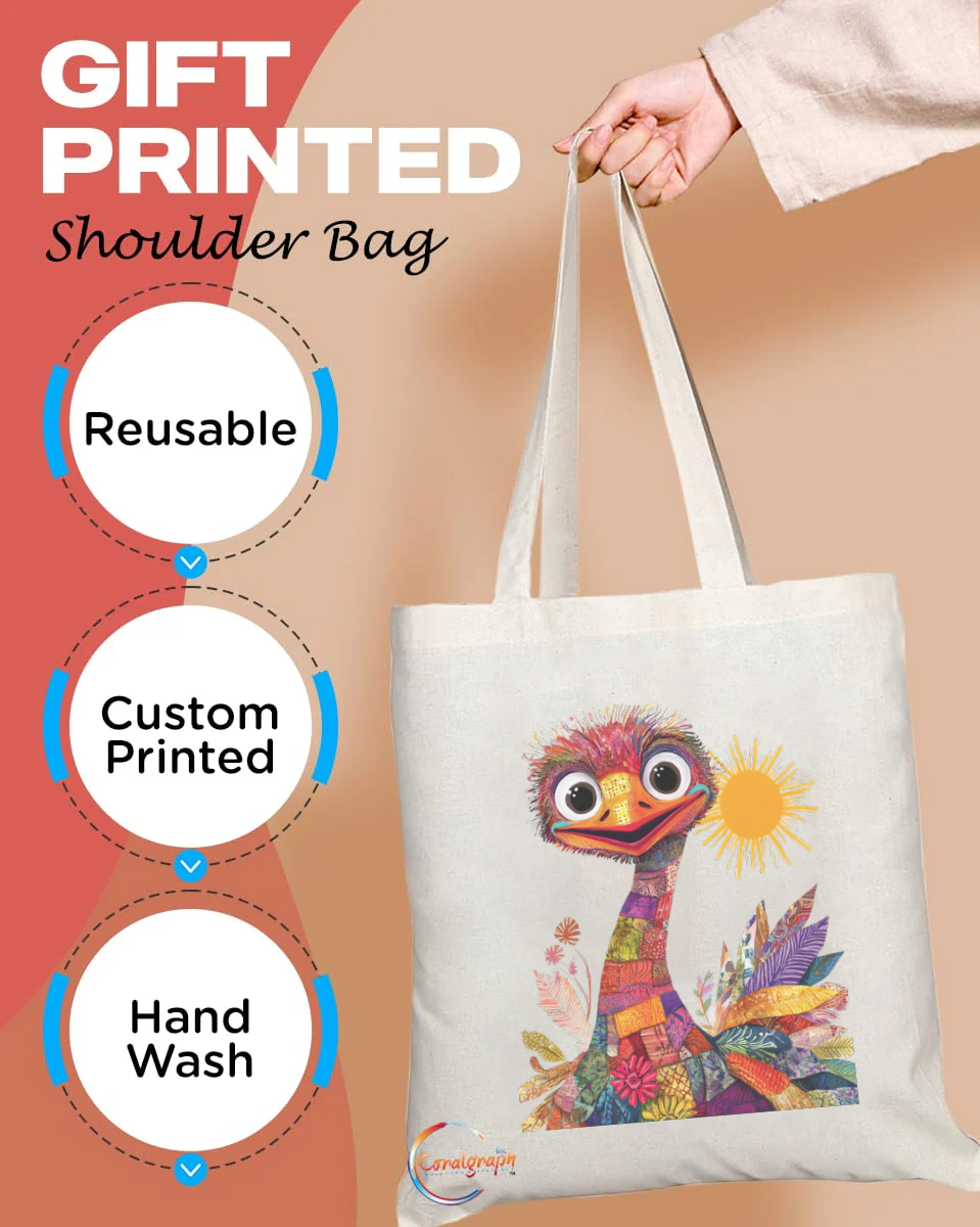 Sunny Ostrich Tote Bag – Vibrant Patchwork Bird with Sun Design – TB2244