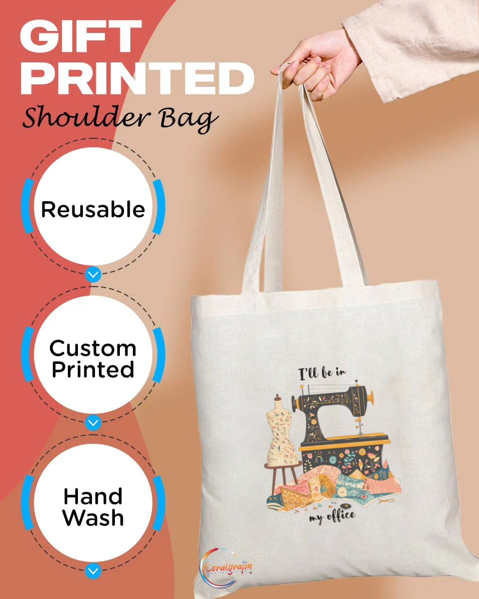 Sewing Lover’s Tote Bag – “I’ll Be in My Office” Vintage Sewing Machine Print – Handmade in the UK, Eco-Friendly & Durable TB2238
