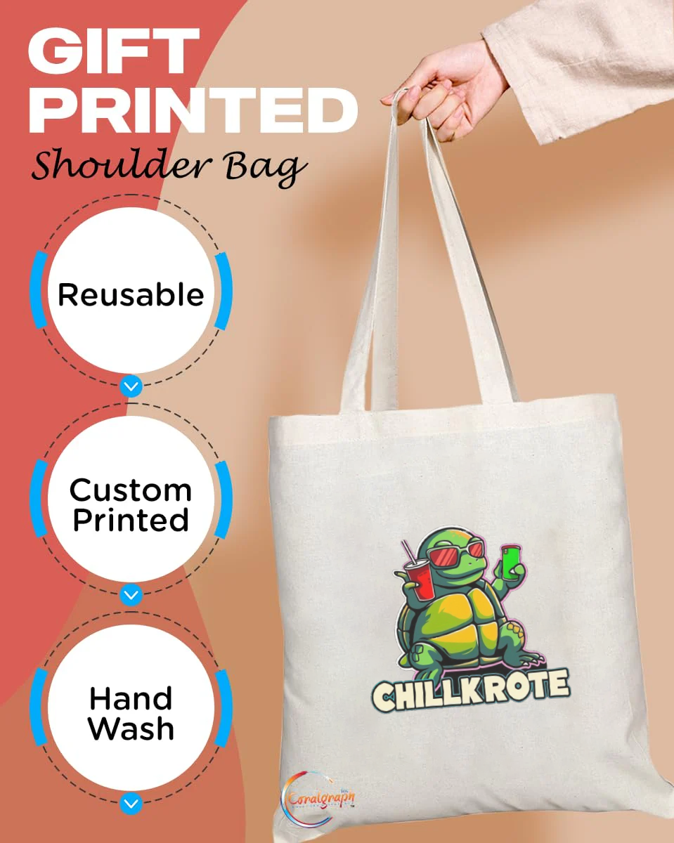 Funny Turtle CHILLKROTE Tote Bag – Reusable Eco-Friendly Gift for Turtle Lovers, Handmade in the UK with Durable Polyester Blend – TB2206