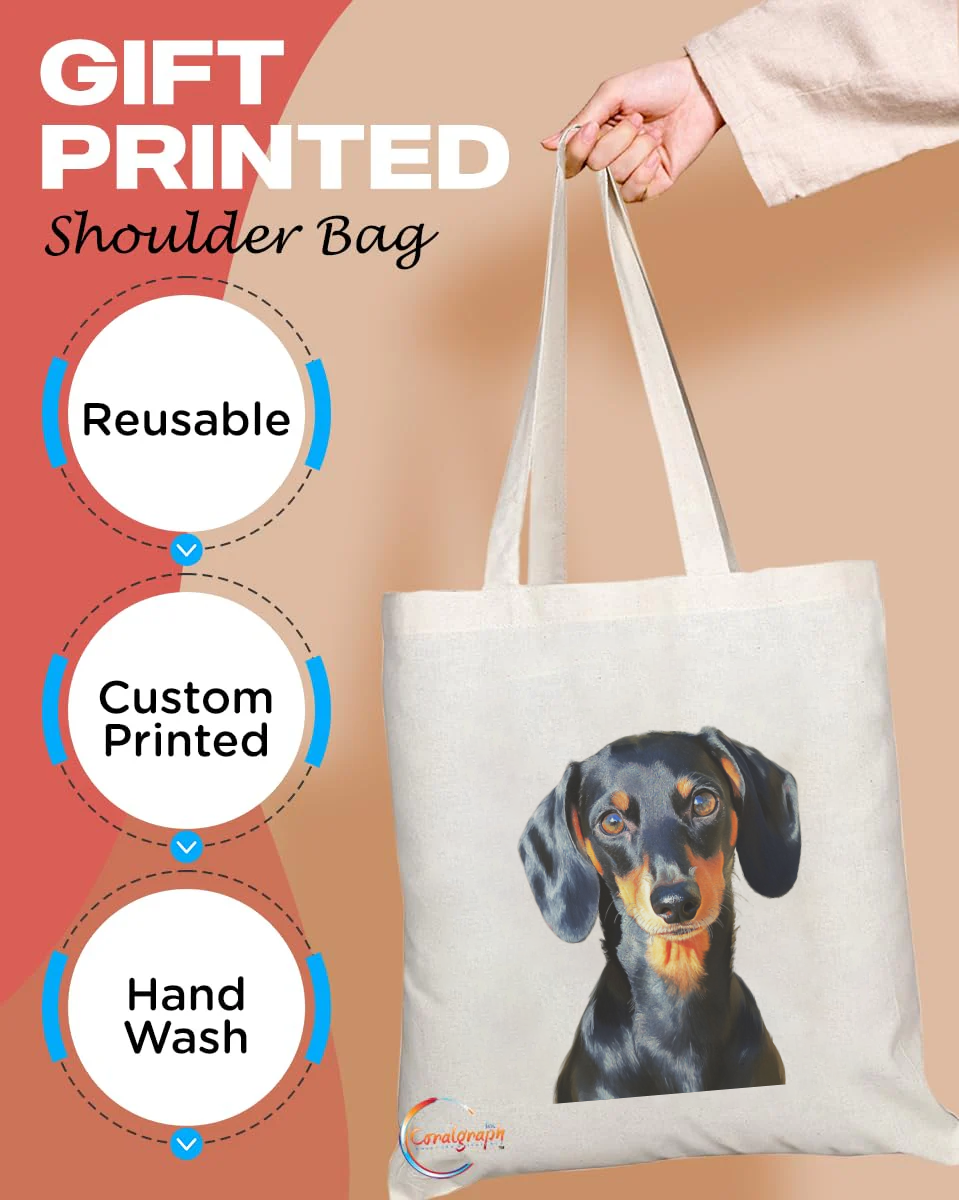 Long-Handled Tote Bag Featuring Dachshund Portrait – Custom Printed, Reusable, Handmade in the UK – Perfect Gift for Dog Lovers – TB2208