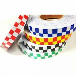 NEW HIGH INTENSITY RED WHITE REFLECTIVE CHEQUERED TAPE 50mm x 10m 